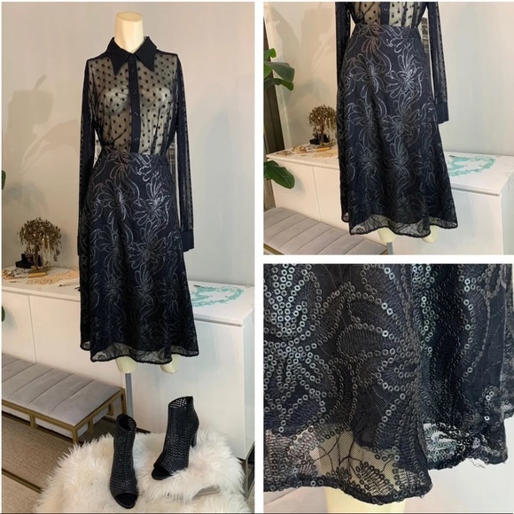 Anthropologie Dresses & Skirts - Sequin layered midi skirt black medium